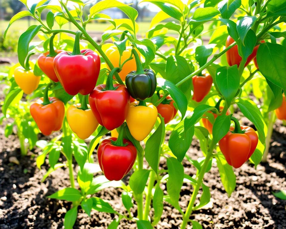 Paprikaplanten in de tuin