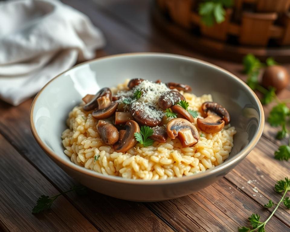 Vegetarische risotto met paddenstoelen en Parmezaan