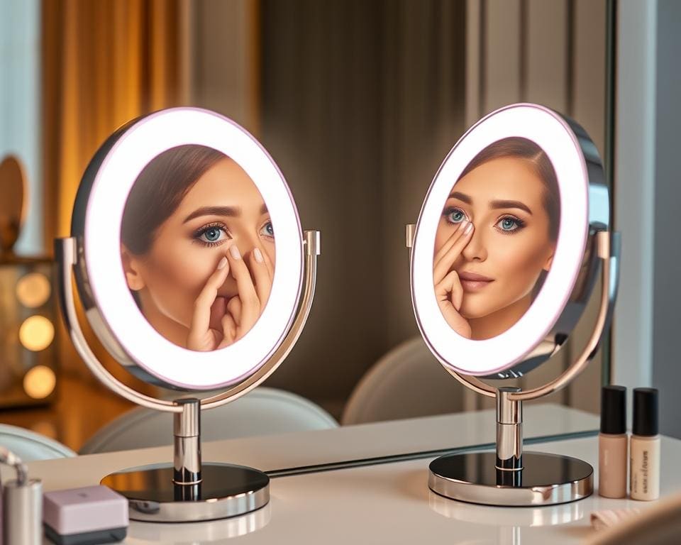 Verlichte make-up spiegels met vergroting voor detailwerk