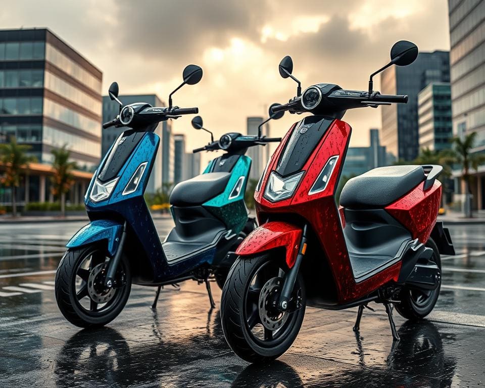 Elektrische scooters met regenbestendige afwerking