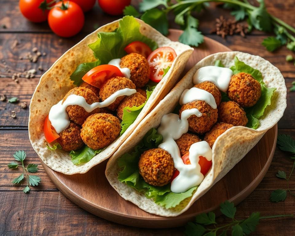 Volkoren wraps met falafel en tzatziki