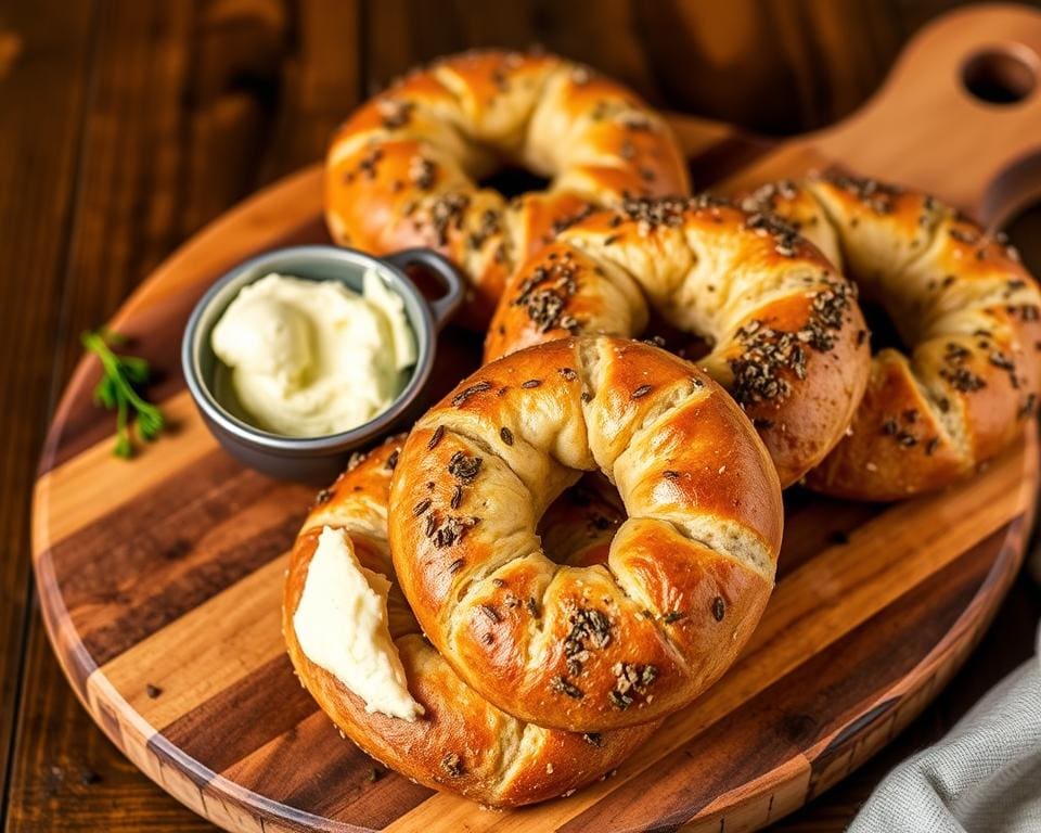 Volkoren zuurdesem bagels met een kruidenboter