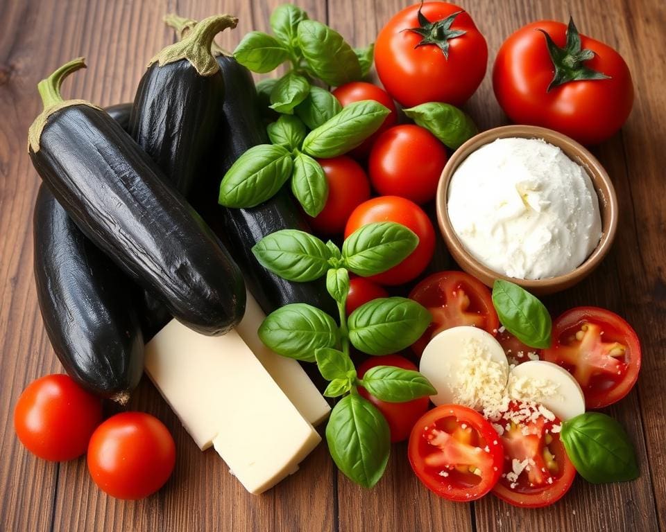 verse ingrediënten voor aubergine parmigiana