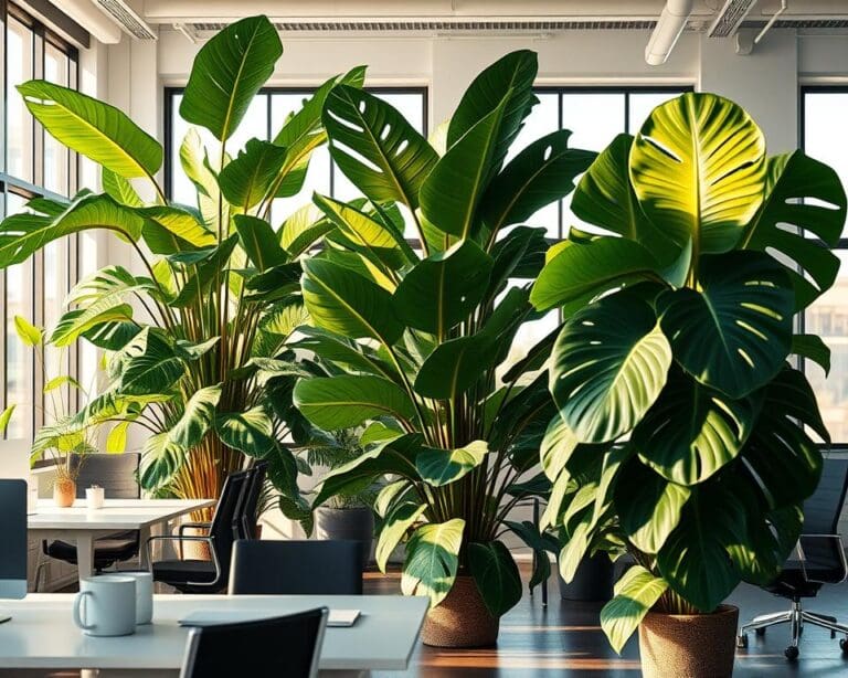 Kantoorstyling met grote groene planten