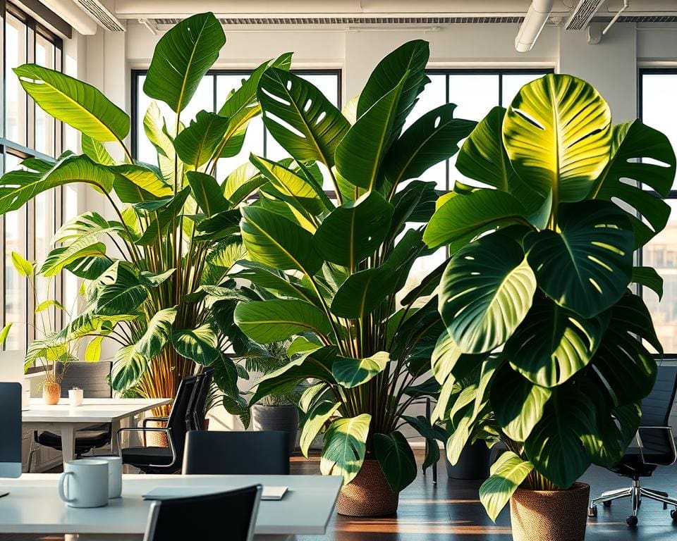 Kantoorstyling met grote groene planten