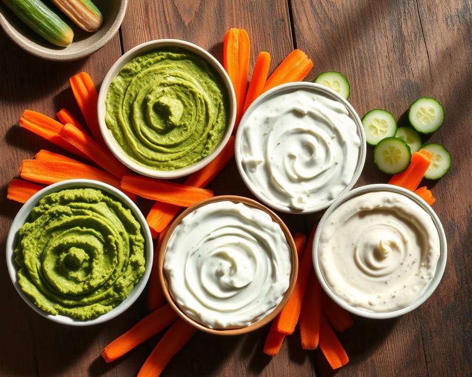 Wat zijn gezonde dips voor wortel en komkommer?