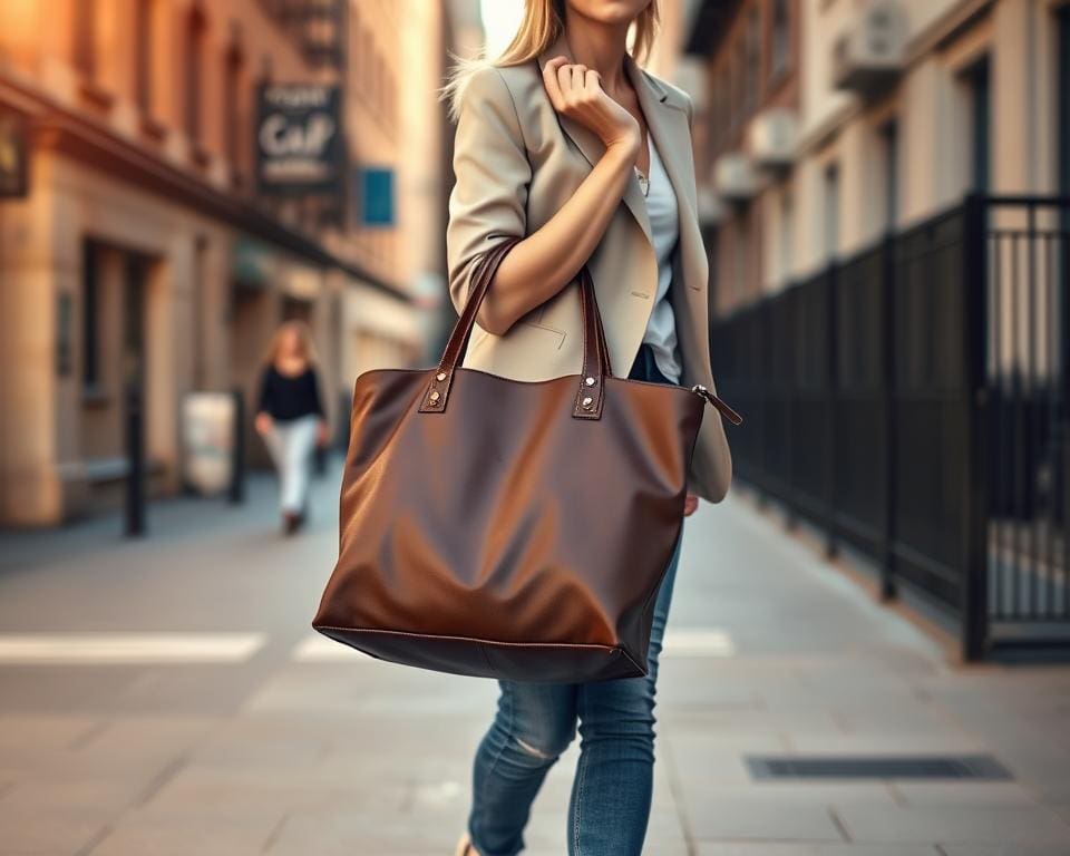 trendy manieren om een grote tas te stylen